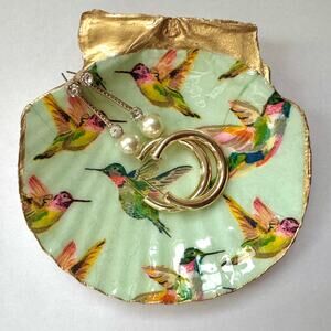 Hummingbird Seashell Trinket Jewelry Dish